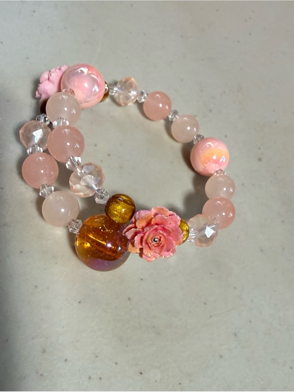 Pink Rose Beaded Stretch Bracelet